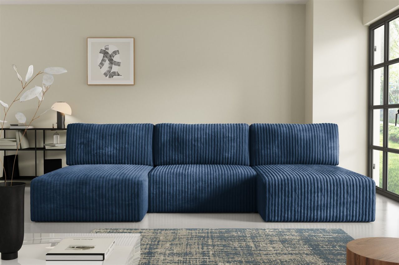 Wohnlandschaft Sofa mit Schlaffunktion NATALIA in Stoff Tilia Dunkelblau