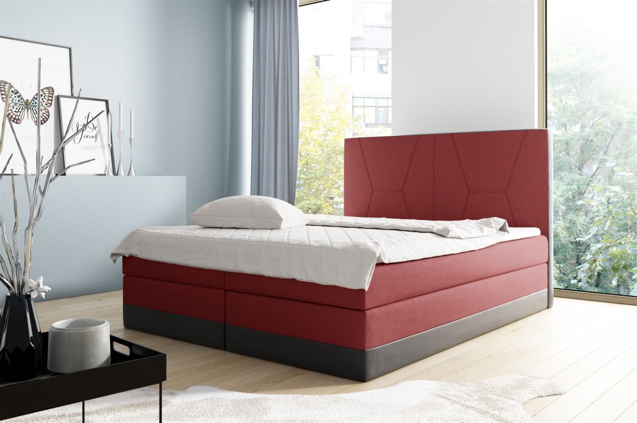 Boxspringbett Schlafzimmerbett VELARO 160x200cm Rot-Schwarz
