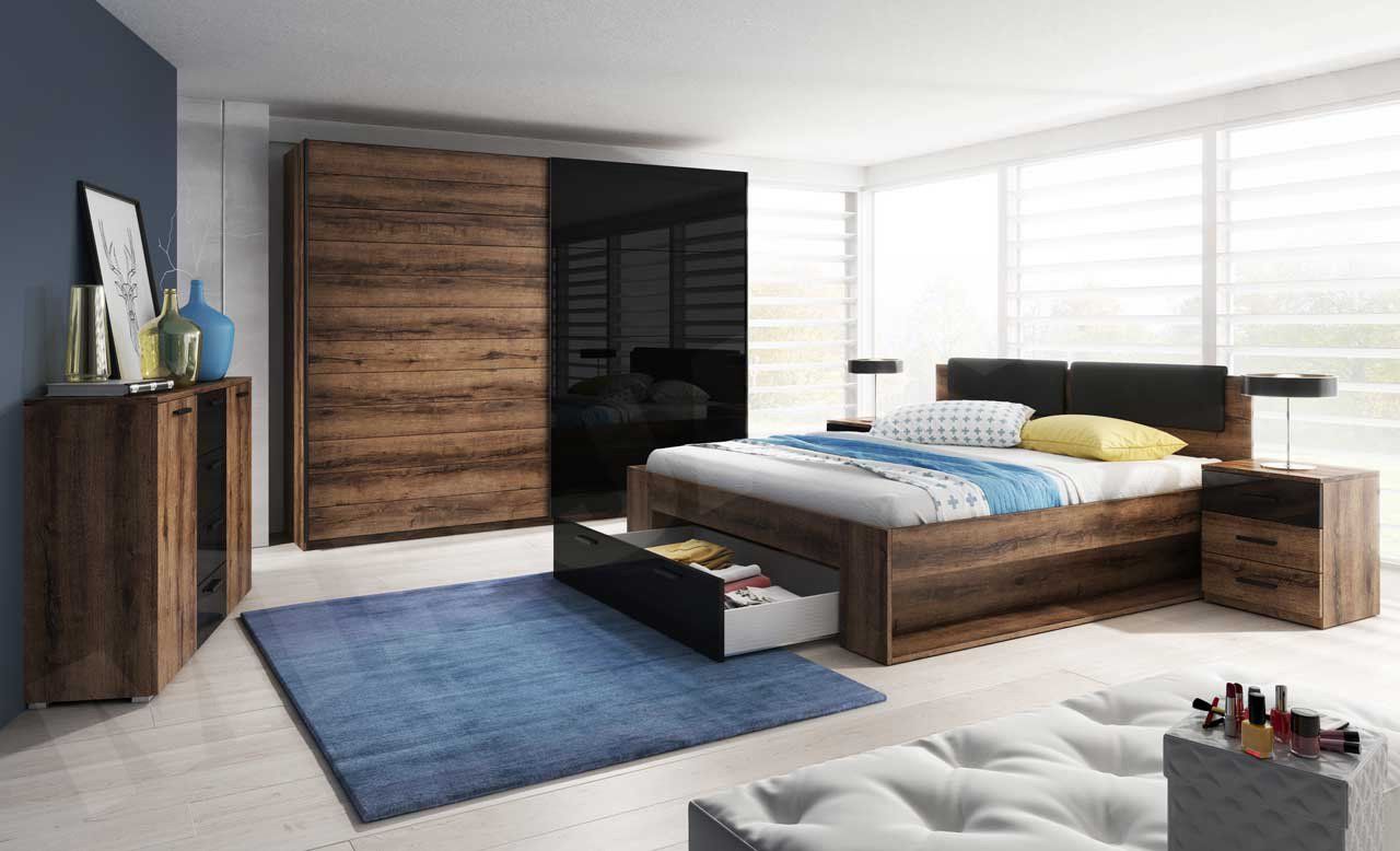 Schlafzimmer Set 5 tlg DANTOS inkl.Doppelbett 140cm und Schrank 270cm