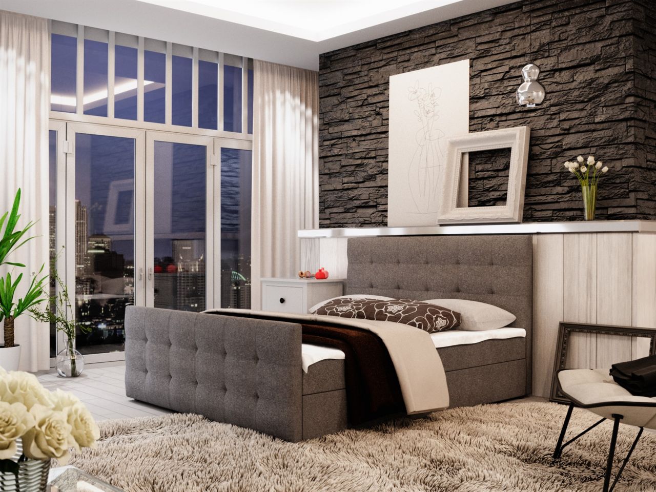 Boxspringbett Bett HUGO -Variante B- 160x200cm Grau inkl.Bettkasten