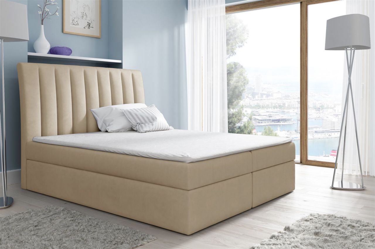 Boxspringbett Schlafzimmerbett MALENA 160x200cm Stoff Beige