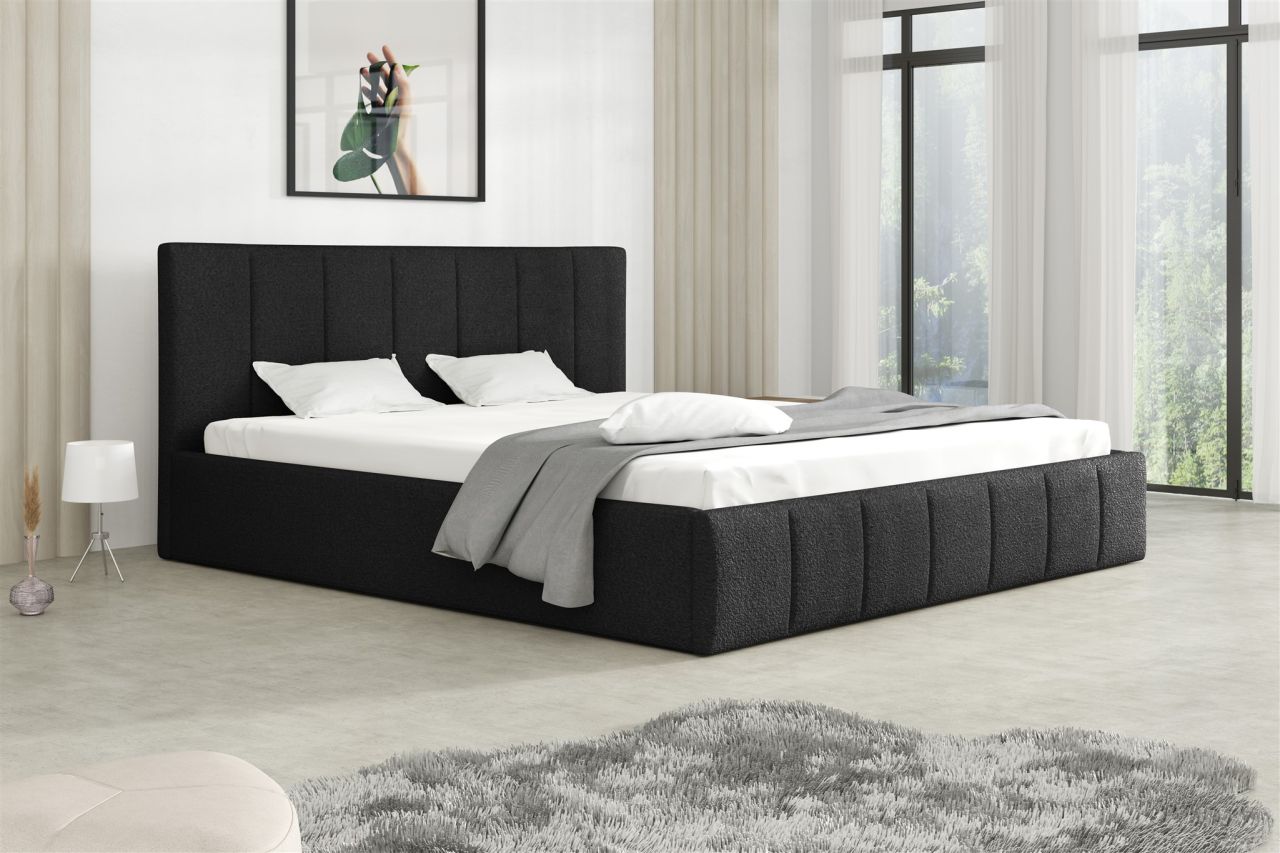 Polsterbett Doppelbett DETROIT 140x200cm Stoff Freya Schwarz