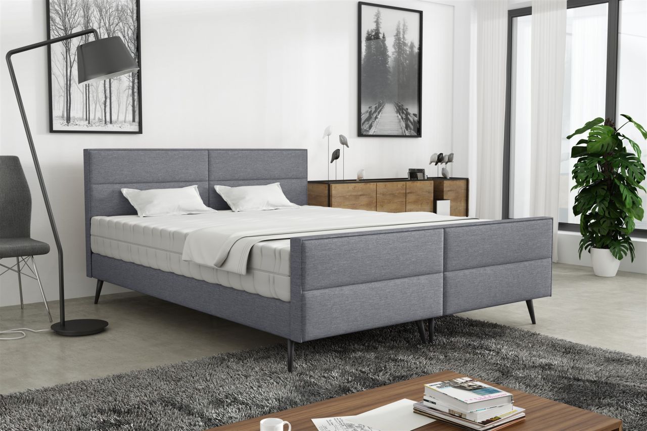 Polsterbett Doppelbett CREMONA 140x200cm Stoff Gemma Dunkelgrau ohne Matratze