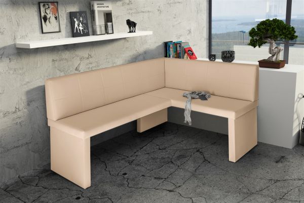 Eckbank Bank Küchenbank 168 x 128 cm -ROBIN L -Kunstleder Creme