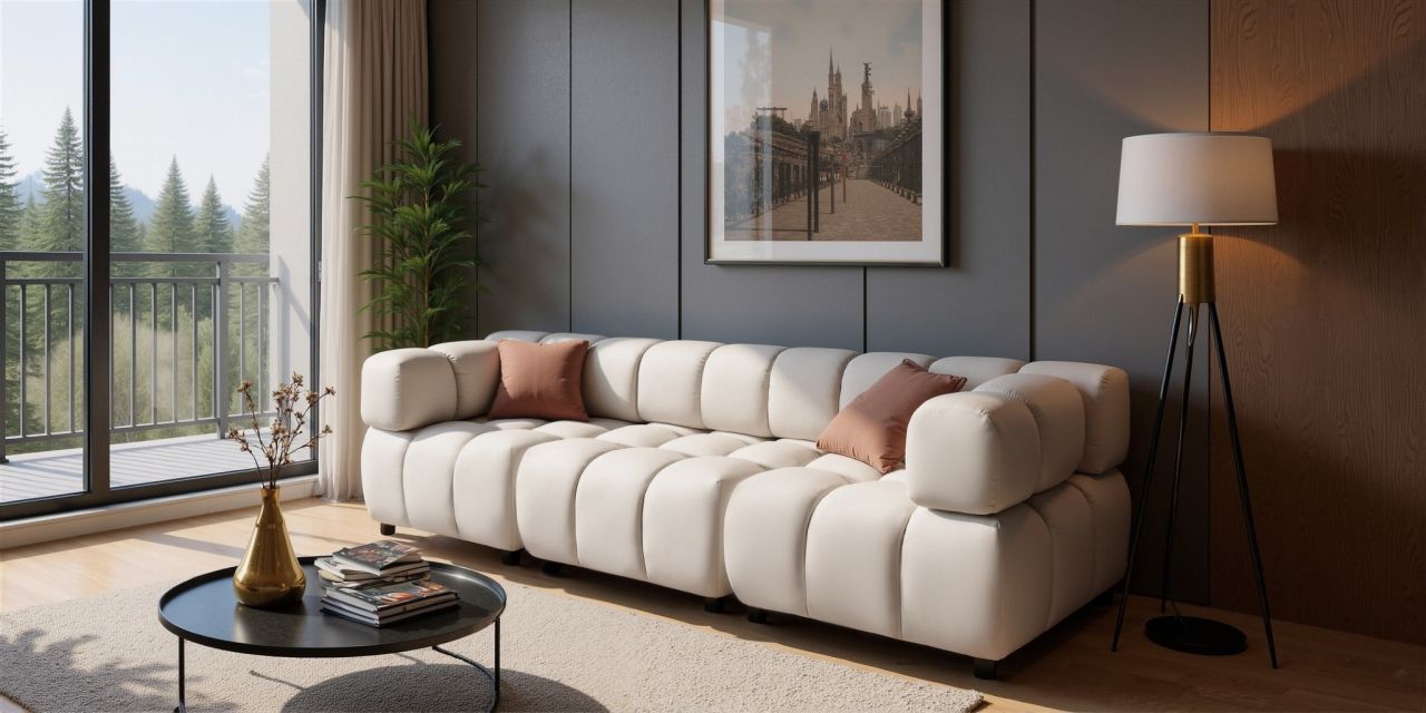 Sofa ersofa FLOW 3-Sitzer in Stoff Bluvel Creme