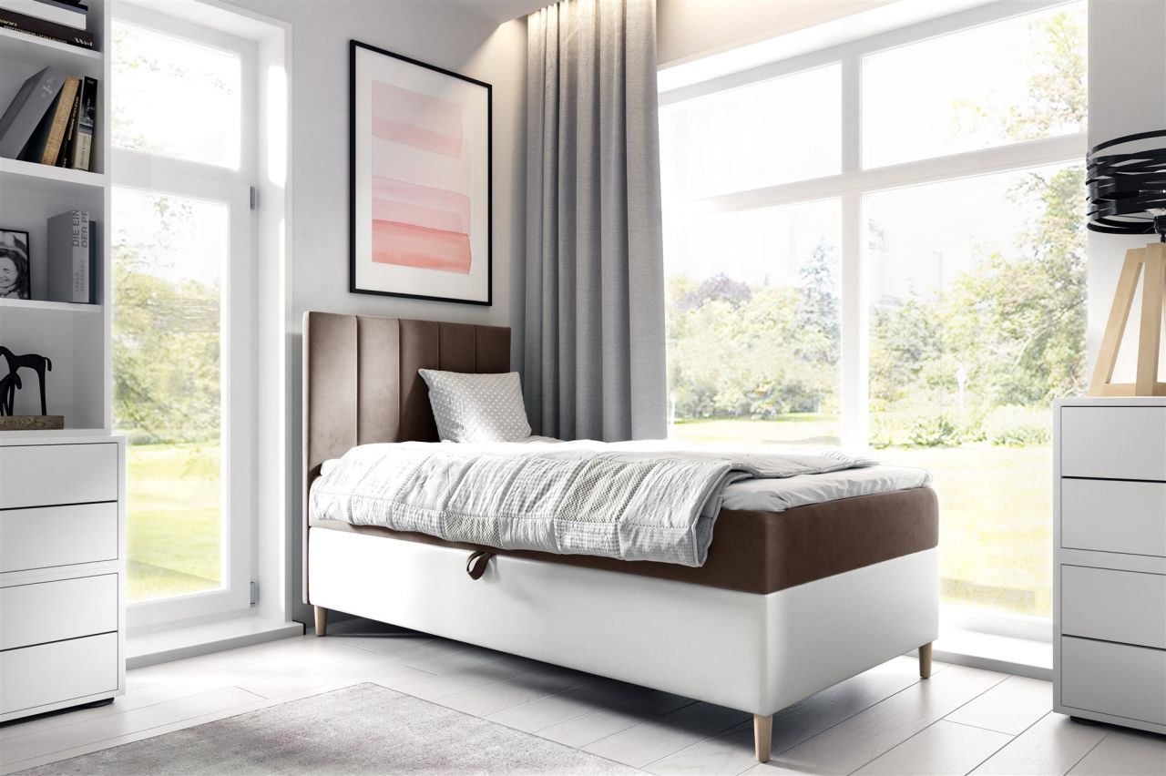 Boxspringbett Gästebett Kinderbett HELVI Nr.1 100x200cm Weiss-Braun