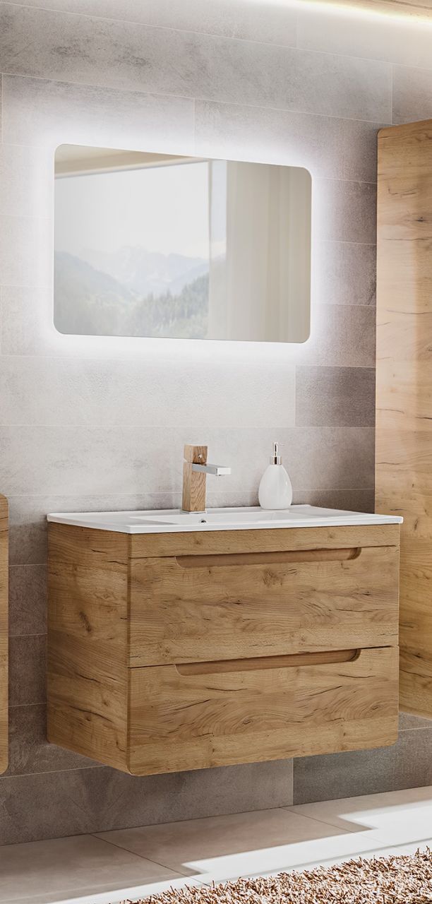 Badmöbel Set 2-tlg Badezimmerset FERMO Gold Eiche inkl.Waschtisch 60cm