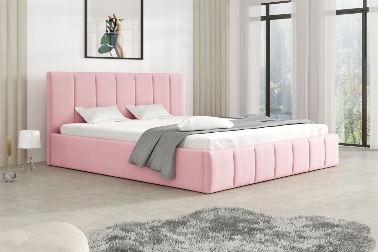 Polsterbett Doppelbett DETROIT 140x200cm Stoff Magic Velvet Rosa