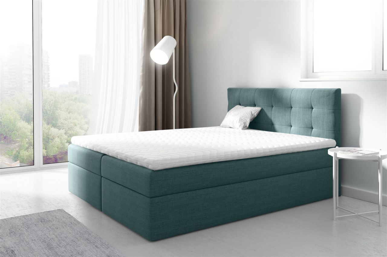 Boxspringbett Schlafzimmerbett PARLA 160x200cm Stoff Meeresgrün