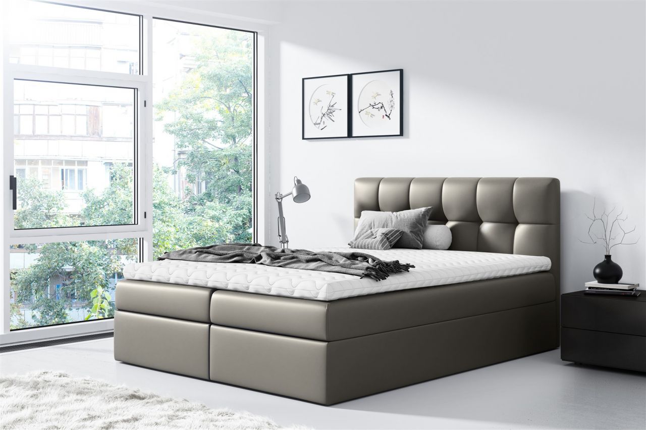 Boxspringbett Schlafzimmerbett CARMEN 160x200cm Kunstleder Grau