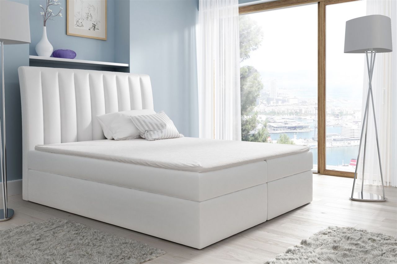 Boxspringbett Schlafzimmerbett MALENA 160x200cm Kunstleder Weiss
