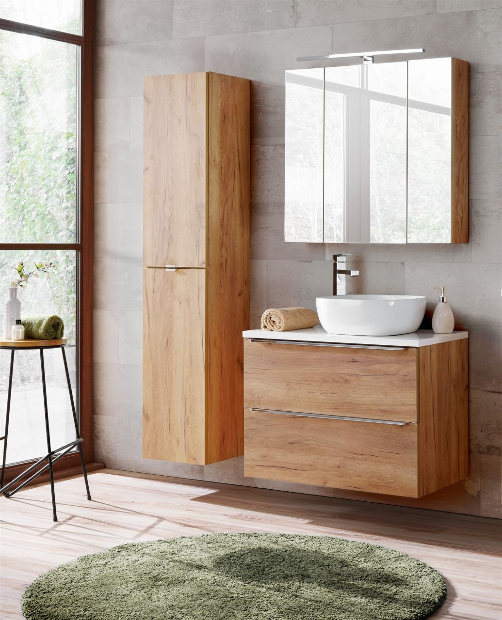 Badmöbel Set 4-tlg Badezimmerset PERUGIA Eiche ohne Waschbecken 60cm
