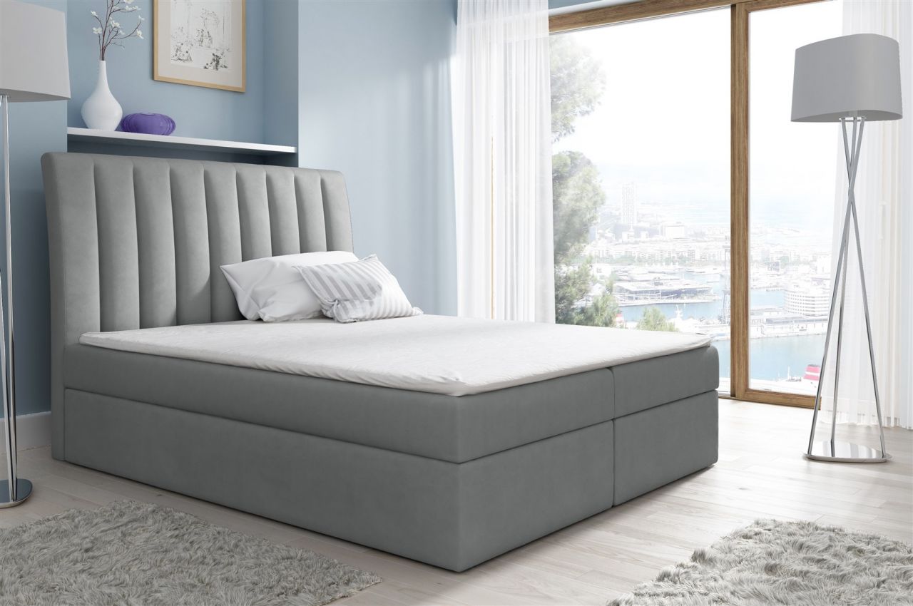 Boxspringbett Schlafzimmerbett MALENA 160x200cm Stoff Grau