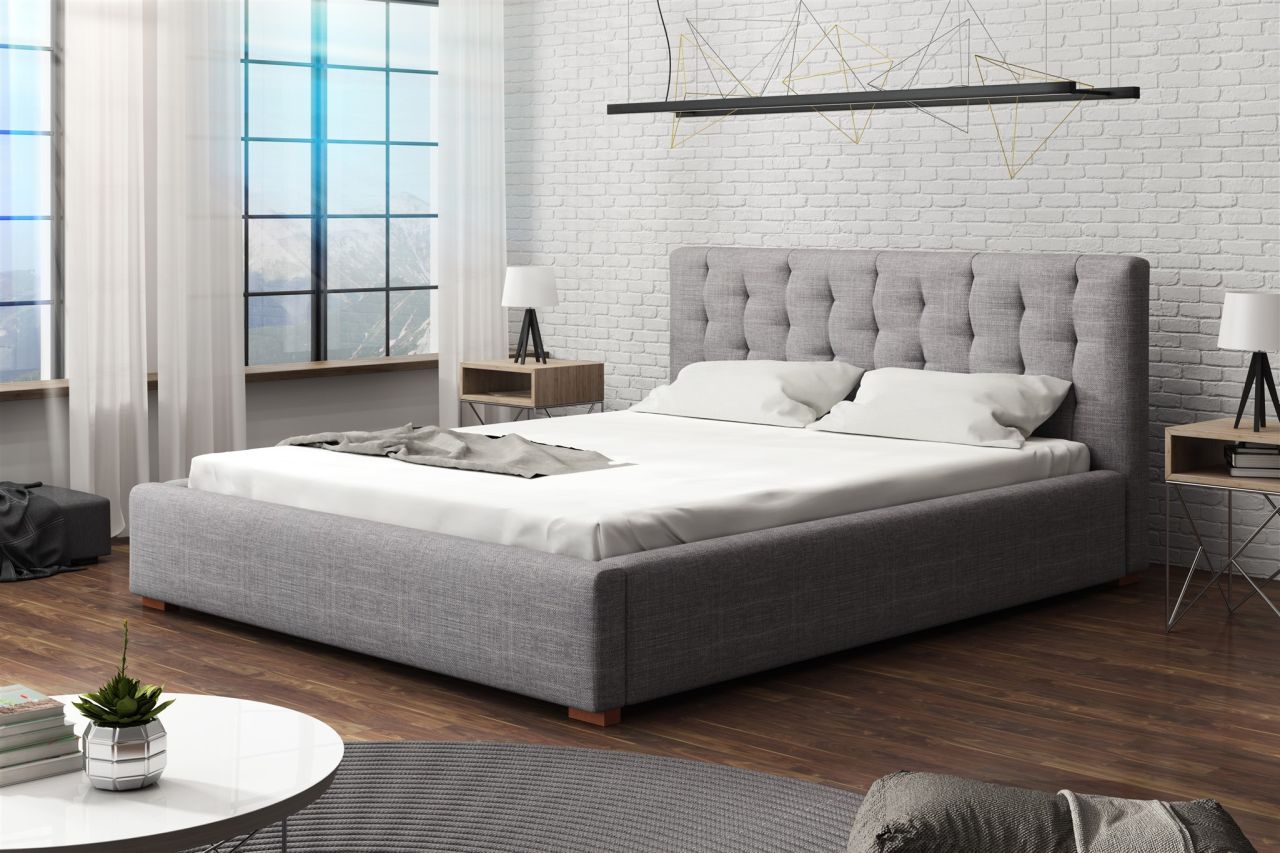 Polsterbett Bett Doppelbett LUCCA Stoff 140x200cm Stoff Sawana Hellgrau