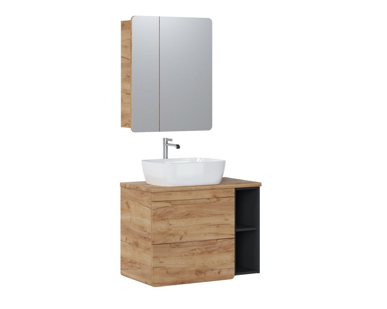 Badmöbel Set 4-tlg Badezimmerset FERMO 80cm Gold Eiche inkl. Waschtisch