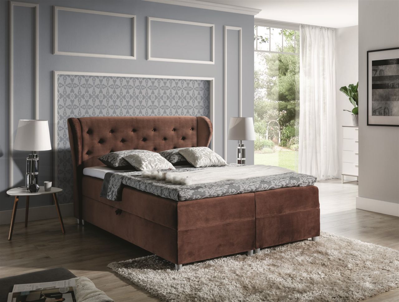 Boxspringbett Schlafzimmerbett ARIANNA 160x200cm Stoff Moca