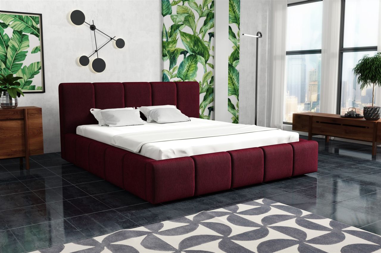 Polsterbett Bett Doppelbett GENUA Stoff 140x200cm Stoff Monolith Bordeauxrot