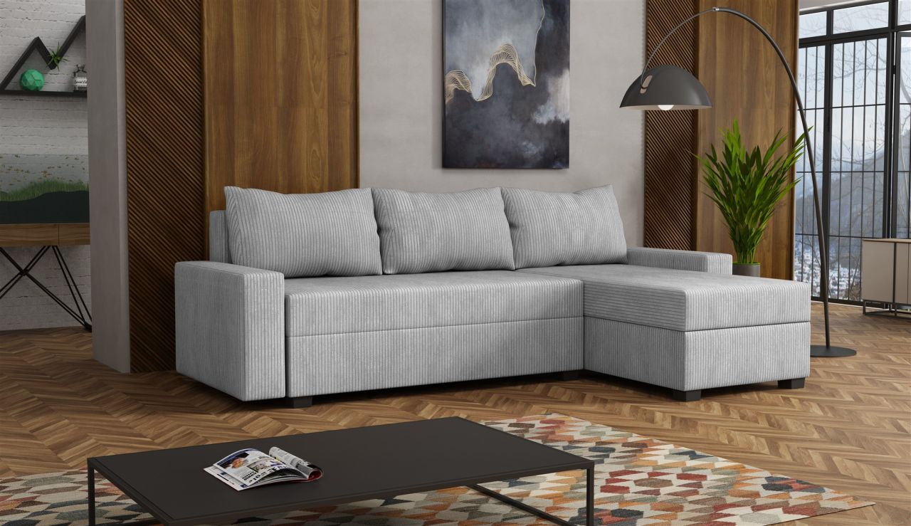 Ecksofa Schlafsofa Sofa AGNETA LUX Stoff Lincoln Hellgrau Ottomane Rechts