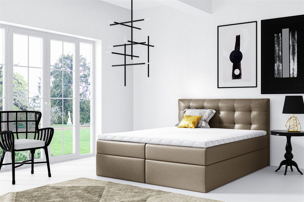 Boxspringbett Schlafzimmerbett OVIEDO 160x200cm Kunstleder Hellbraun