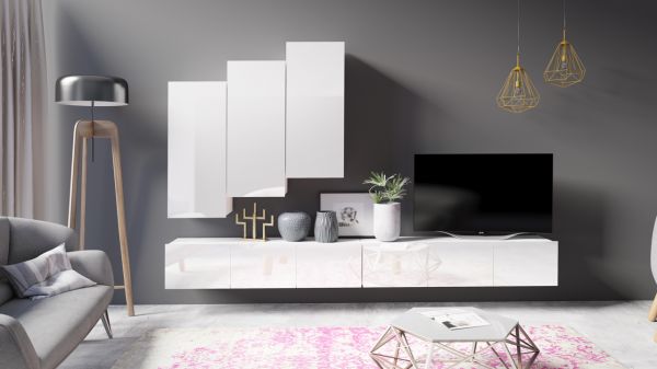 Mediawand Wohnwand 5 tlg - LABRI 15 - Weiss Hochglanz