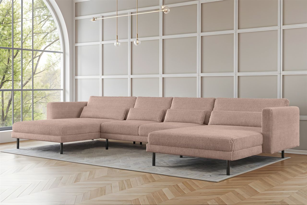 Wohnlandschaft U-Form Sofa AGADA in Stoff Poso Hellrosa