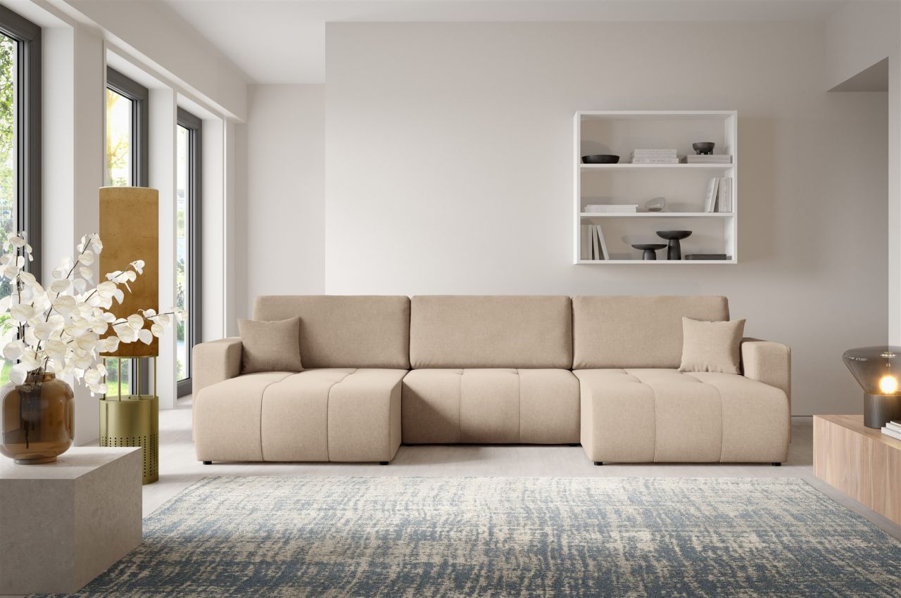 Wohnlandschaft Sofa mit Schlaffunktion AUGUSTO in Stoff Wind Beige