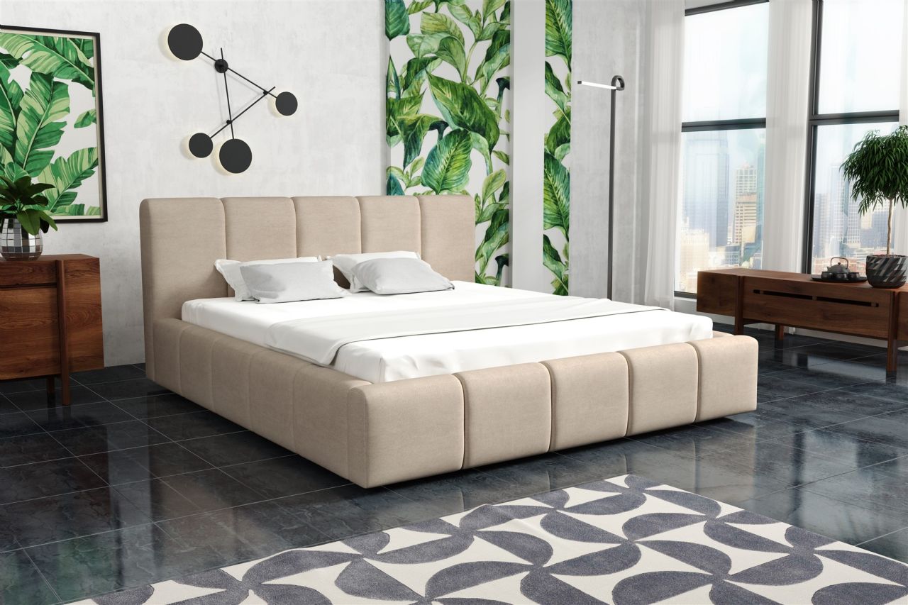 Polsterbett Bett Doppelbett GENUA Stoff 160x200cm Stoff Cloud Beige