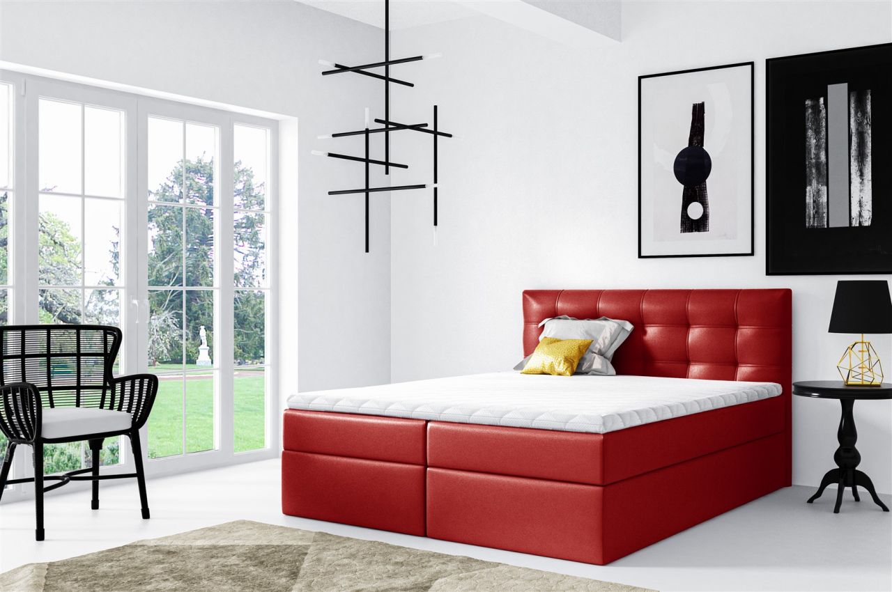Boxspringbett Schlafzimmerbett OVIEDO 160x200cm Kunstleder Rot