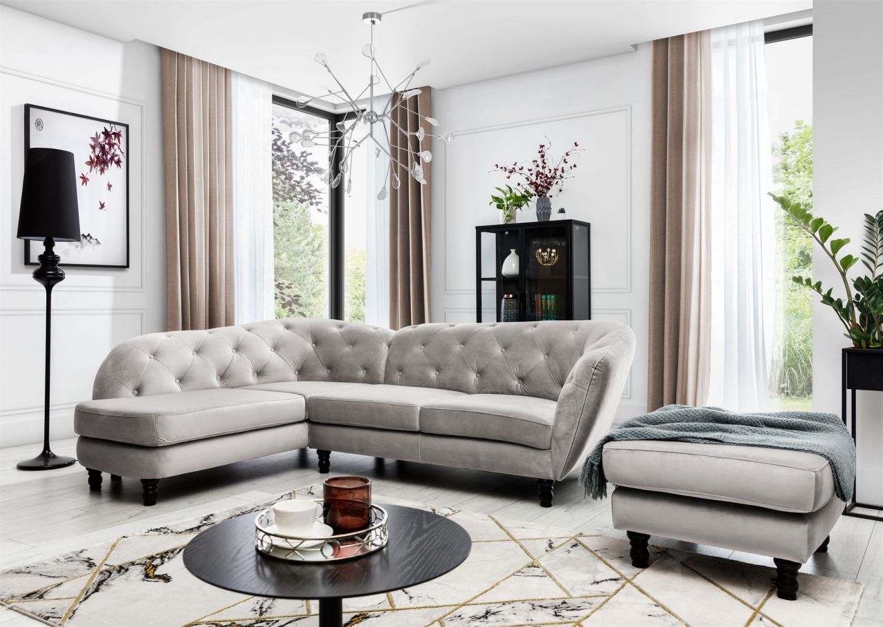 Ecksofa inkl.Hocker CHARLOTTE in Stoff Matt Velvet Cappuccino Ottomane Links