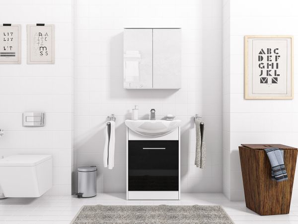 Badmöbel Set 3-Tlg Weiss / Schwarz Hochglanz PETIT inkl.Waschtisch