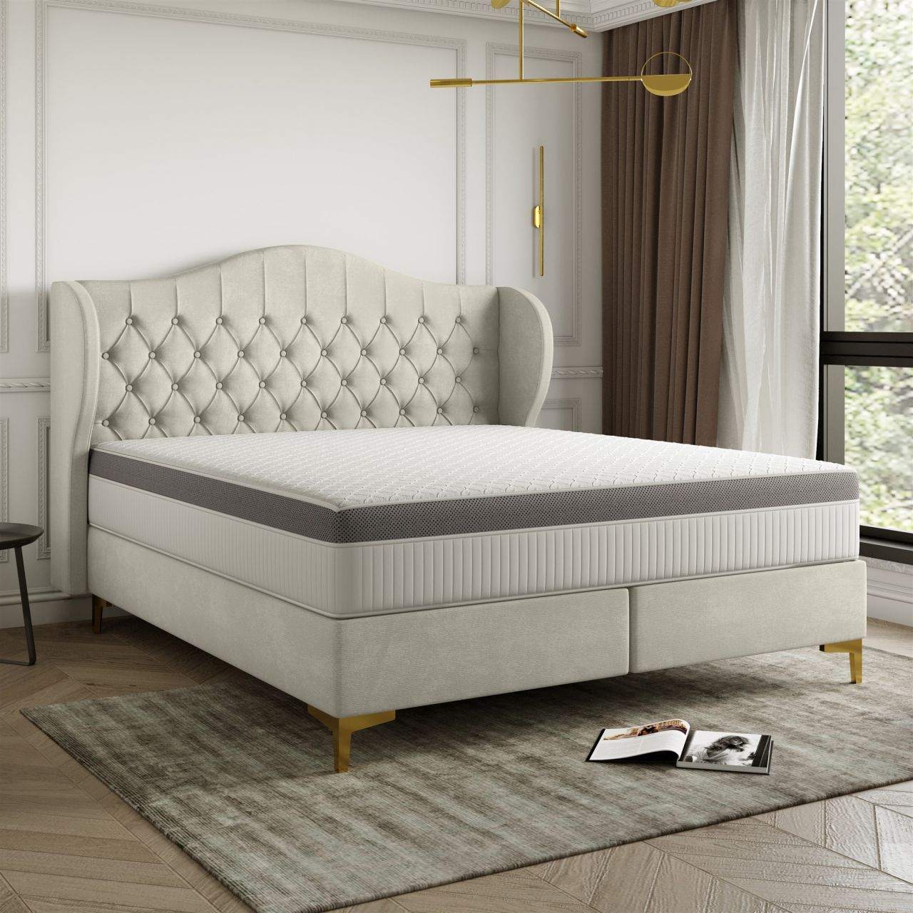 Polsterbett Doppelbett PELAGIO Stoff Whisper Cream 160x200cm inkl. Matratze