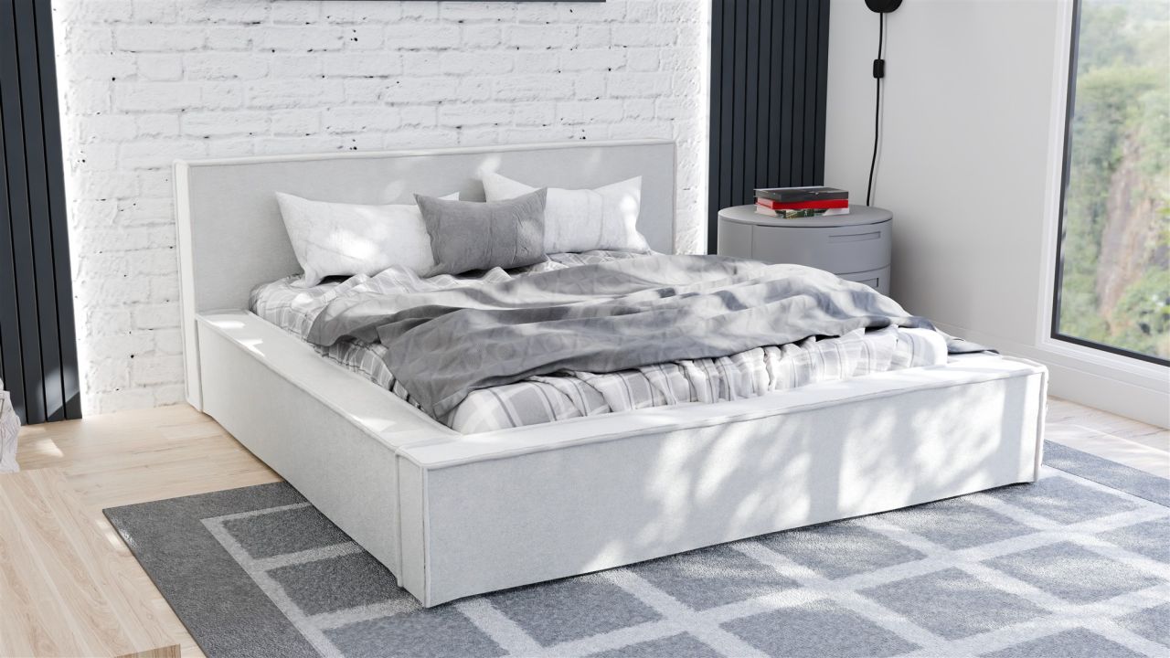 Polsterbett Doppelbett Bett ALDANA 140x200cm in Stoff Freya Weiß