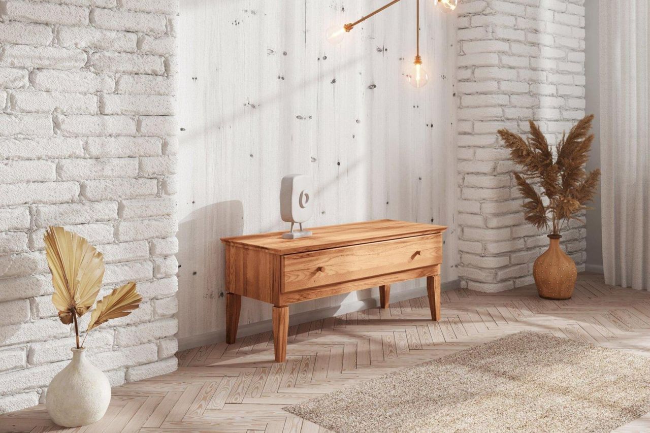 Niedrige Kommode LENNES Eiche massiv 112x50x45 cm