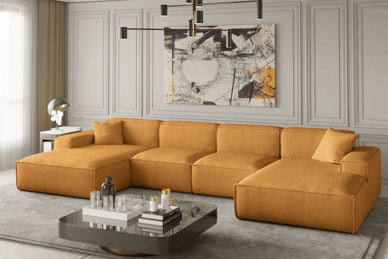 Wohnlandschaft U-Form CELES in Stoff Scala Gelb