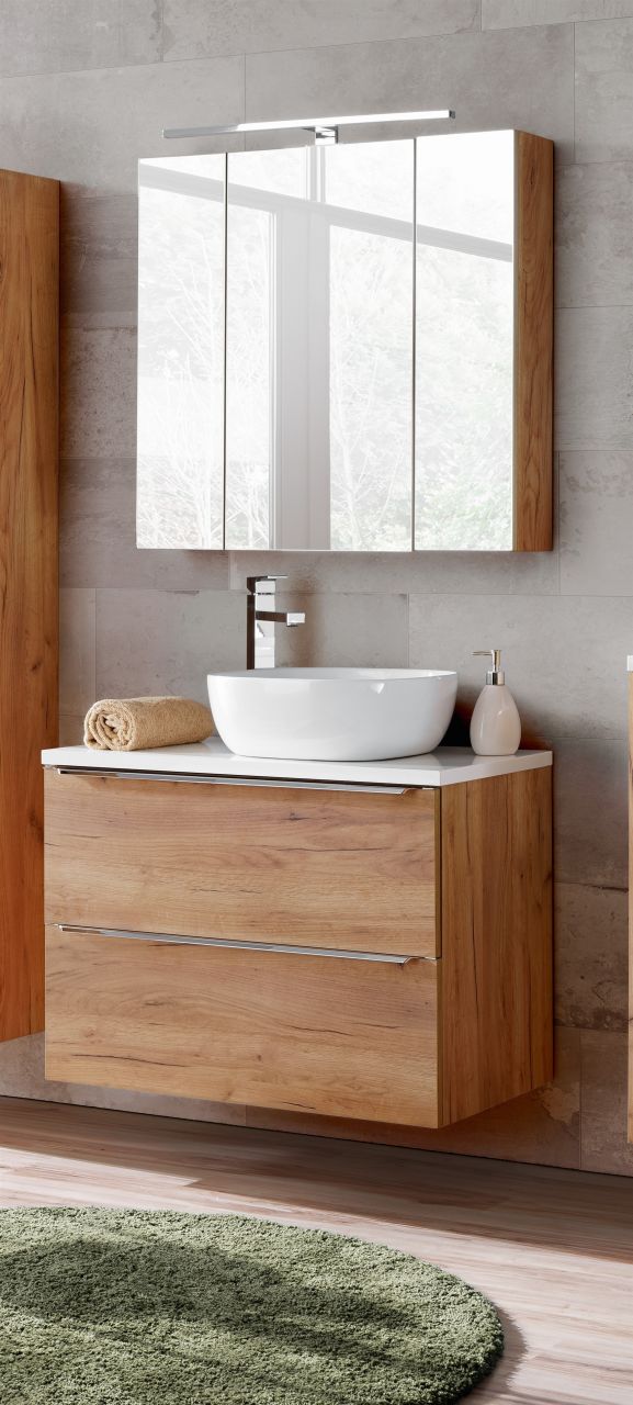 Badmöbel Set 3-tlg Badezimmerset PERUGIA Eiche ohne Waschbecken 60cm