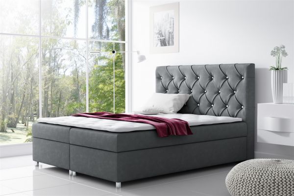 Boxspringbett Schlafzimmerbett DOLCE Polyesterstoff Grau 180x200cm