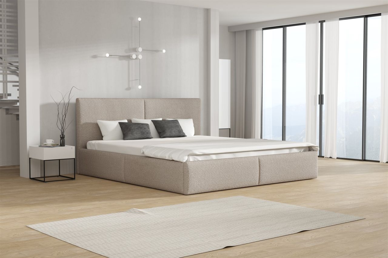 Polsterbett Doppelbett BERGEN 140x200cm Stoff Freya Cappuccino