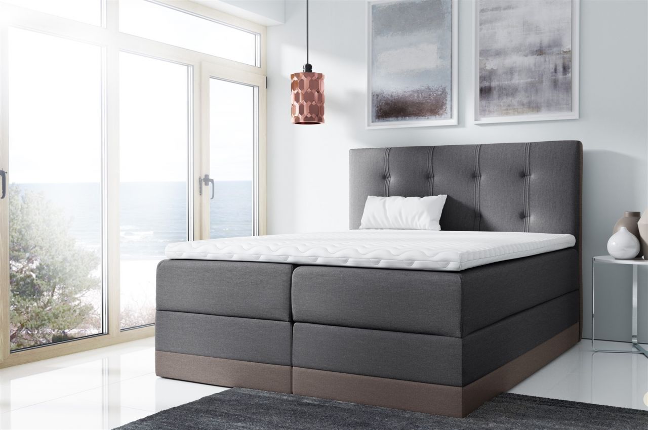 Boxspringbett Schlafzimmerbett BALEA 160x200cm Grau-Braun