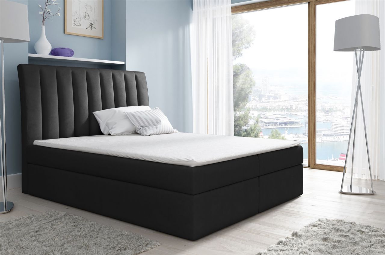 Boxspringbett Schlafzimmerbett MALENA 160x200cm Stoff Schwarz