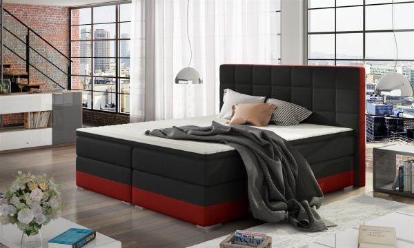 Boxspringbett Bett PRATO Webstoff Schwarz/ Rot 160x200cm