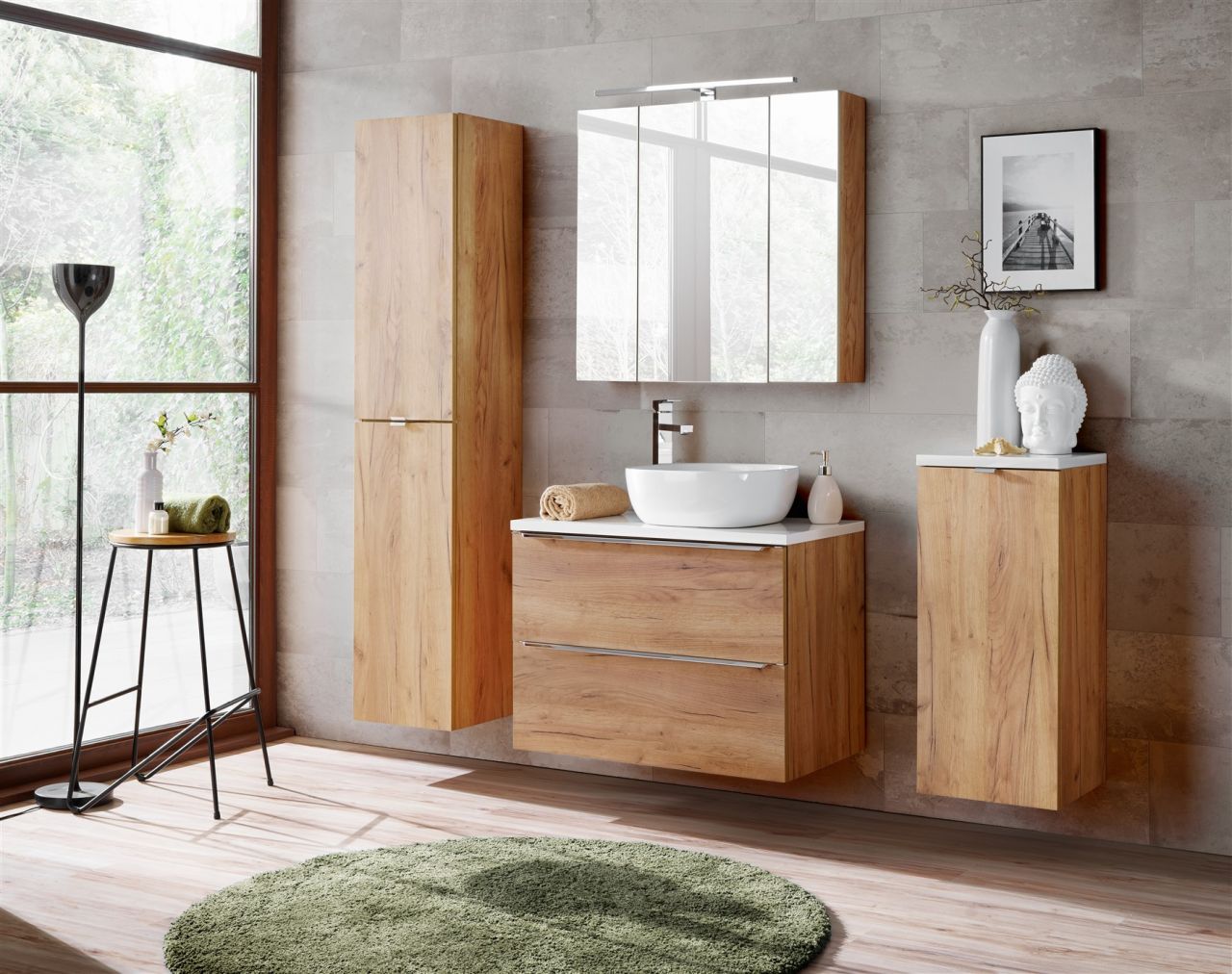 Badmöbel Set 5-tlg Badezimmerset PERUGIA Eiche Set.2 ohne Waschbecken