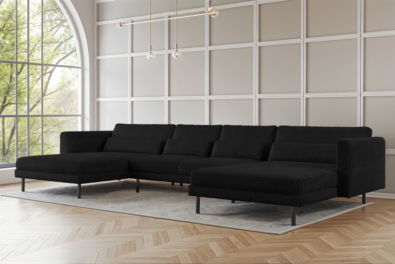 Wohnlandschaft U-Form Sofa AGADA in Stoff Poso Schwarz