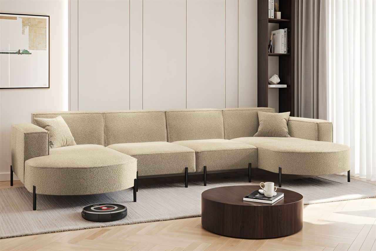 Wohnlandschaft U-Form Sofa VALENCIA XL in Stoff Quelle Beige