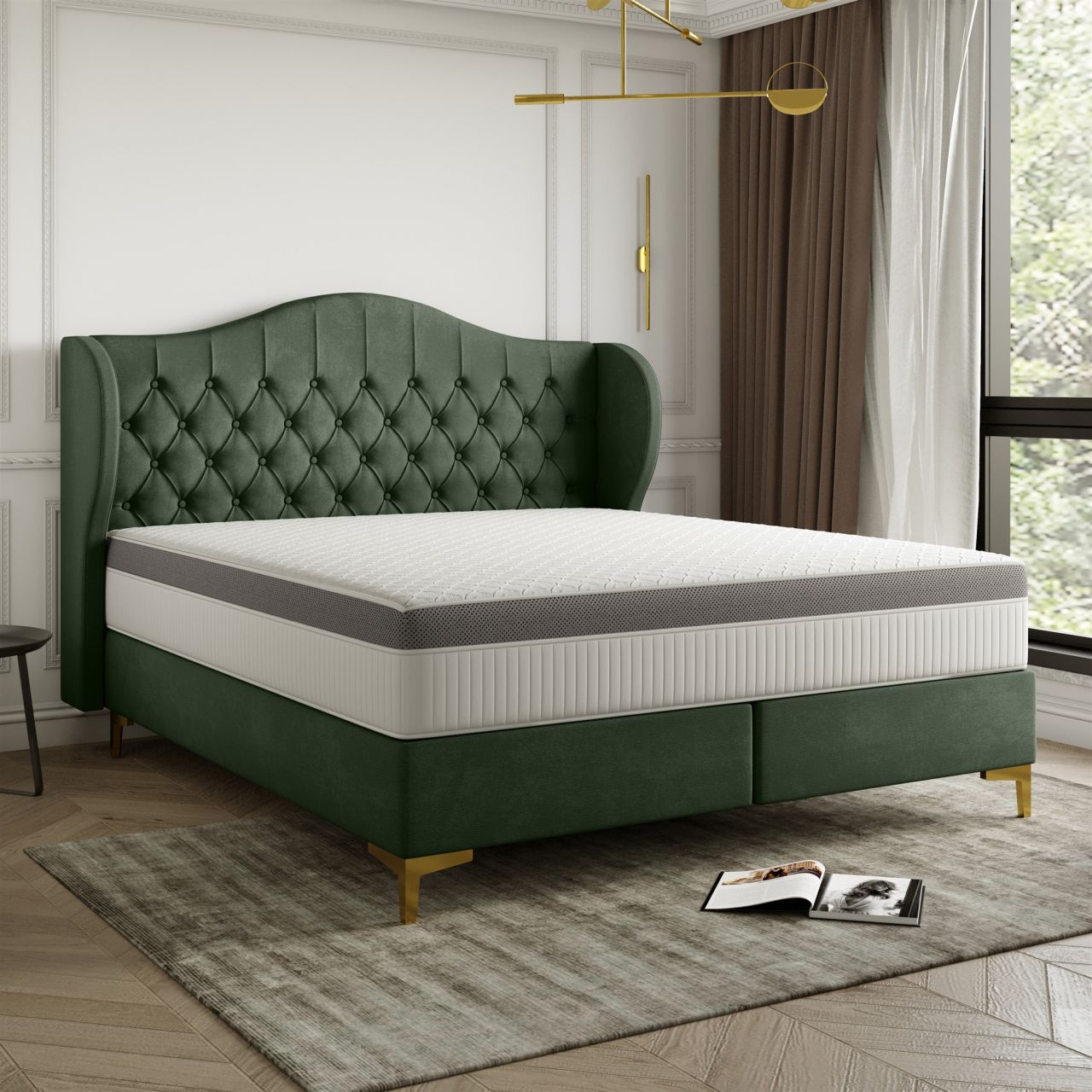 Polsterbett Doppelbett PELAGIO Stoff Whisper Forest 180x200cm inkl. Matratze