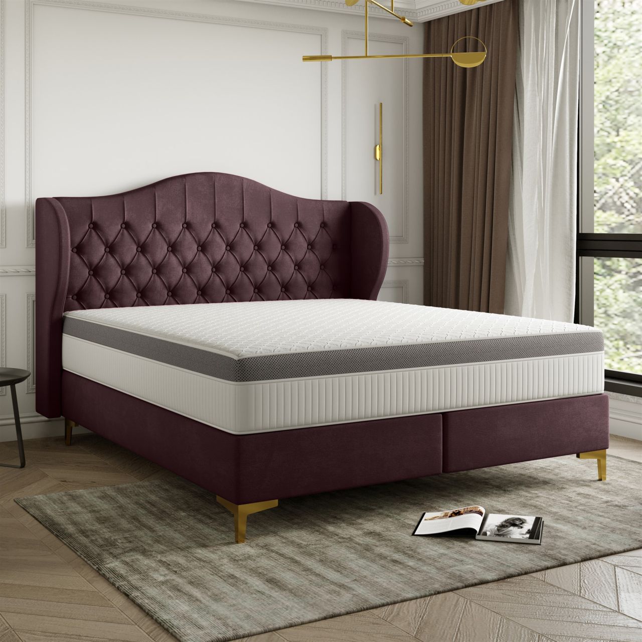 Polsterbett Doppelbett PELAGIO Stoff Whisper Grape Wine 180x200cm inkl. Matratze