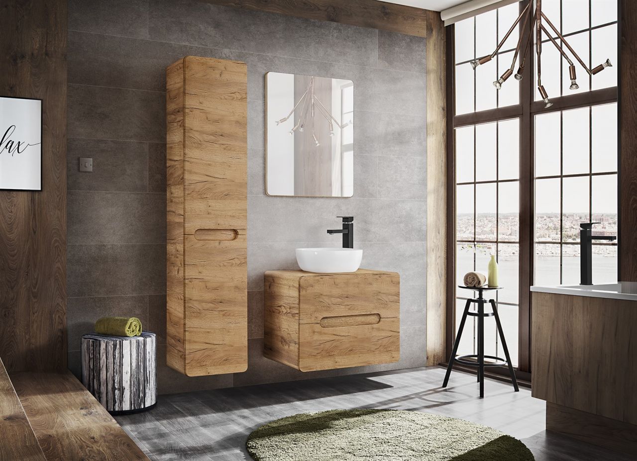 Badmöbel Set 4-tlg Badezimmerset FERMO 80cm Gold Eiche inkl.Waschtisch