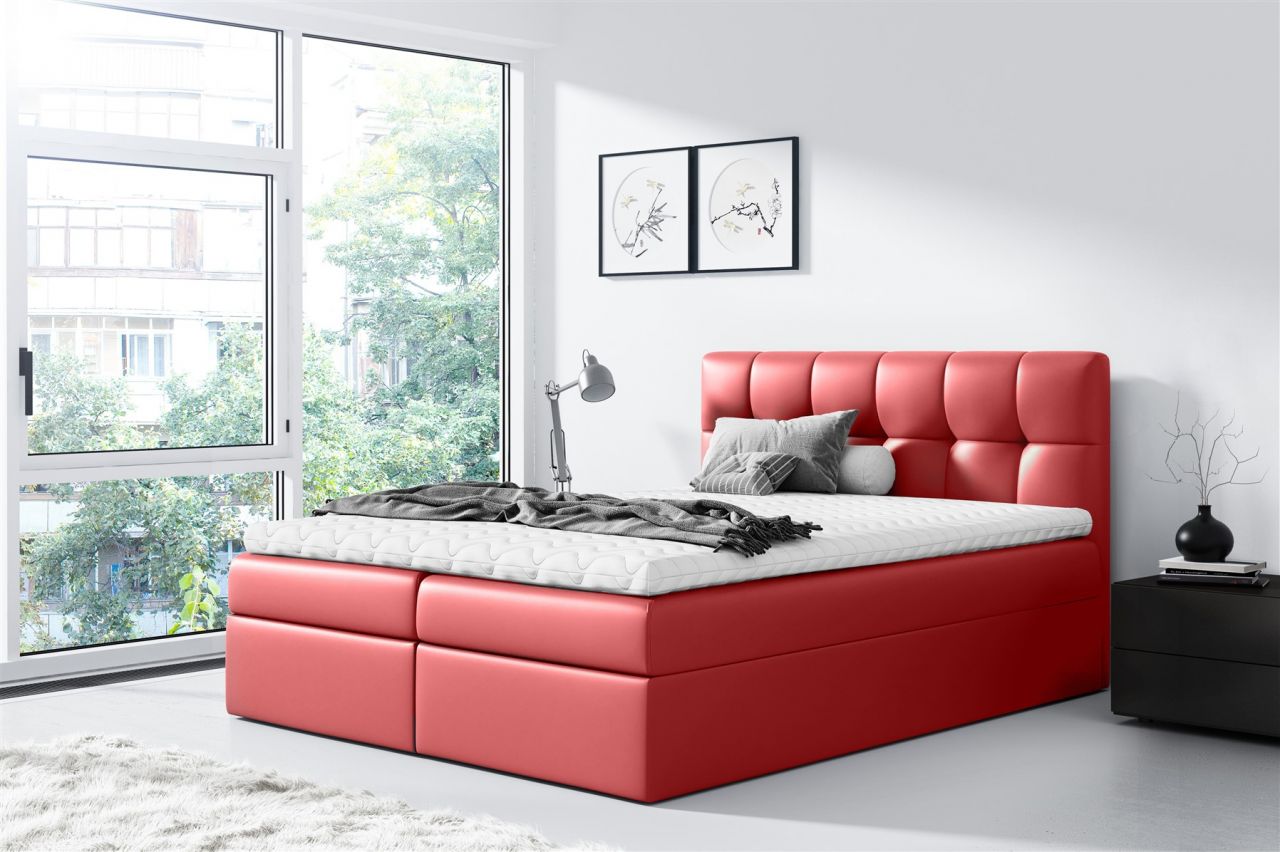 Boxspringbett Schlafzimmerbett CARMEN 160x200cm Kunstleder Rot