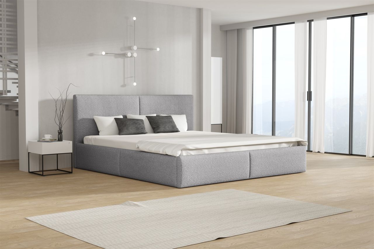 Polsterbett Doppelbett BERGEN 140x200cm Stoff Freya Silbergrau