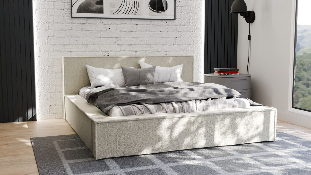 Polsterbett Doppelbett Bett ALDANA 140x200cm in Stoff Puente Creme