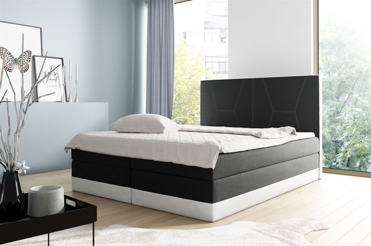 Boxspringbett Schlafzimmerbett VELARO 160x200cm Schwarz-Weiss
